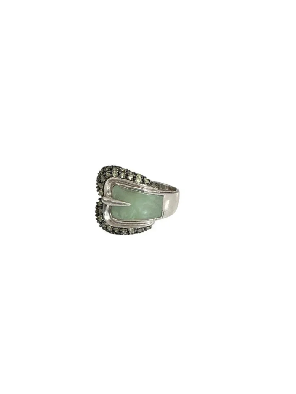 Vintage Sterling Silver Jade Belt Buckle Ring Signed R 925 Size 7.75 10 Grams
